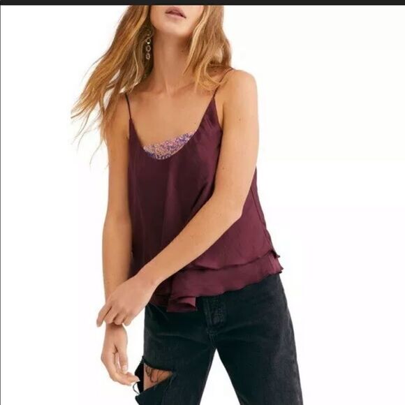 🌟FREE PEOPLE Sequined Plum Turn It On Cami NWT 🌟 - Picture 2 of 4
